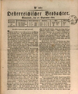 Der Oesterreichische Beobachter Samstag 23. September 1820