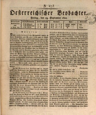 Der Oesterreichische Beobachter Freitag 29. September 1820