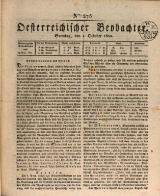 Der Oesterreichische Beobachter Sonntag 1. Oktober 1820