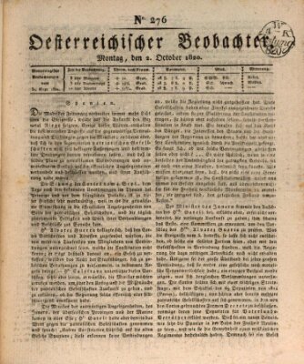 Der Oesterreichische Beobachter Montag 2. Oktober 1820