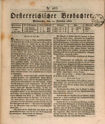 Der Oesterreichische Beobachter Mittwoch 11. Oktober 1820