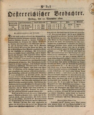 Der Oesterreichische Beobachter Freitag 10. November 1820