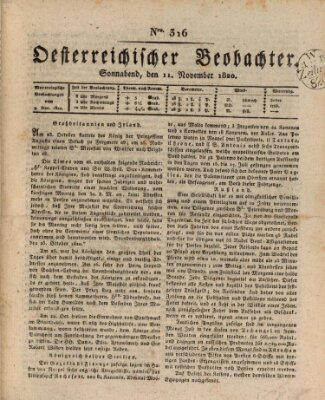 Der Oesterreichische Beobachter Samstag 11. November 1820