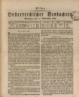 Der Oesterreichische Beobachter Sonntag 12. November 1820