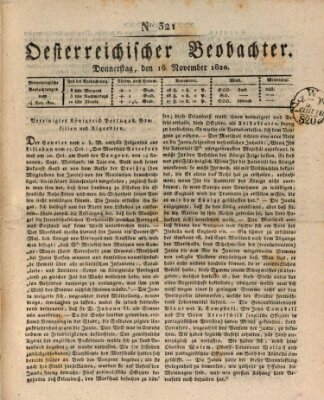 Der Oesterreichische Beobachter Donnerstag 16. November 1820