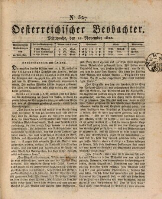 Der Oesterreichische Beobachter Mittwoch 22. November 1820