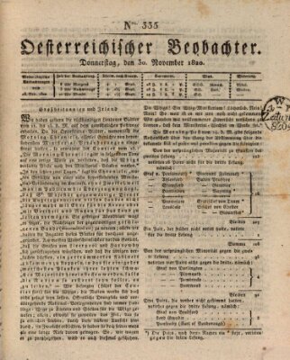 Der Oesterreichische Beobachter Donnerstag 30. November 1820