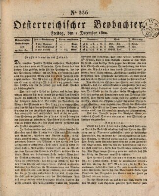 Der Oesterreichische Beobachter Freitag 1. Dezember 1820