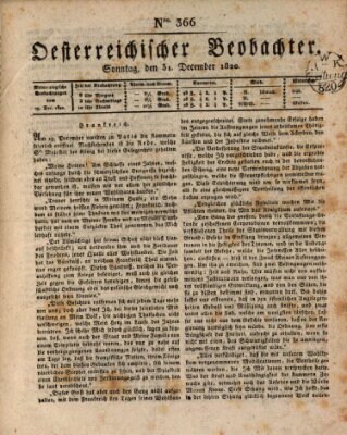 Der Oesterreichische Beobachter Sonntag 31. Dezember 1820