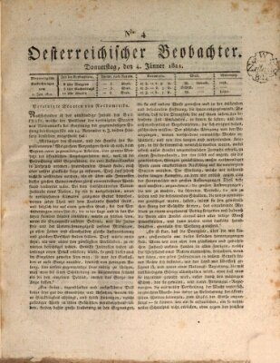 Der Oesterreichische Beobachter Donnerstag 4. Januar 1821