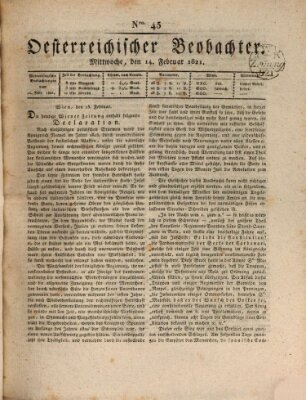 Der Oesterreichische Beobachter Mittwoch 14. Februar 1821