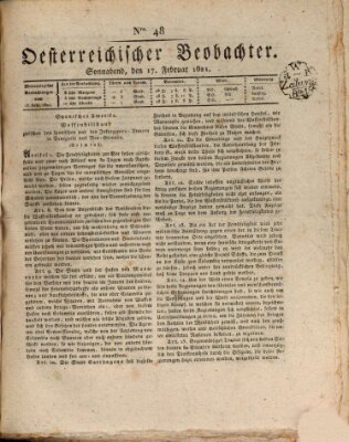 Der Oesterreichische Beobachter Samstag 17. Februar 1821