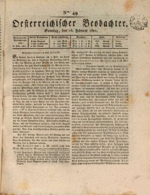 Der Oesterreichische Beobachter Sonntag 18. Februar 1821