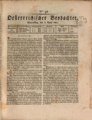 Der Oesterreichische Beobachter Donnerstag 5. April 1821