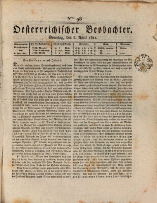 Der Oesterreichische Beobachter Sonntag 8. April 1821