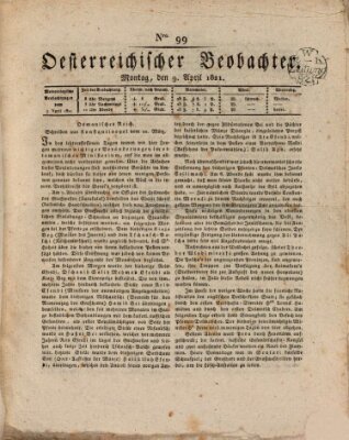 Der Oesterreichische Beobachter Montag 9. April 1821