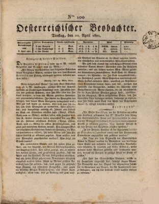 Der Oesterreichische Beobachter Dienstag 10. April 1821