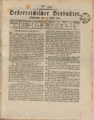 Der Oesterreichische Beobachter Mittwoch 11. April 1821