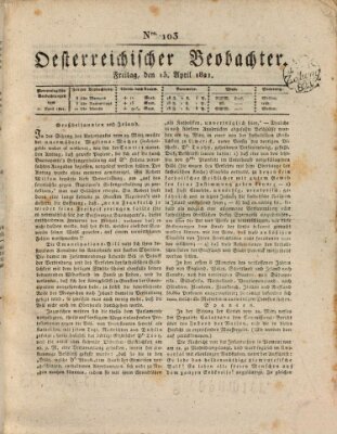 Der Oesterreichische Beobachter Freitag 13. April 1821