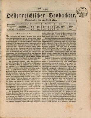 Der Oesterreichische Beobachter Samstag 14. April 1821