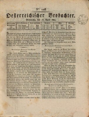 Der Oesterreichische Beobachter Mittwoch 18. April 1821