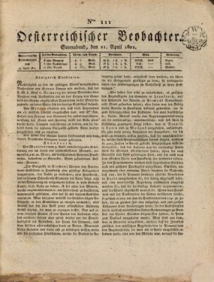 Der Oesterreichische Beobachter Samstag 21. April 1821