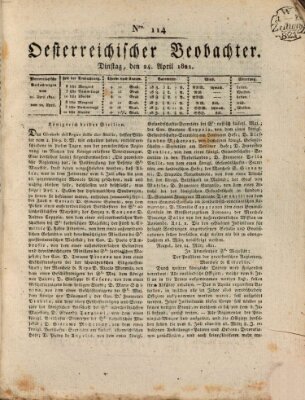 Der Oesterreichische Beobachter Dienstag 24. April 1821