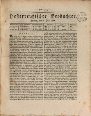 Der Oesterreichische Beobachter Freitag 6. Juli 1821