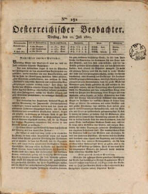 Der Oesterreichische Beobachter Dienstag 10. Juli 1821