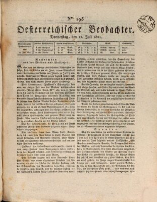 Der Oesterreichische Beobachter Donnerstag 12. Juli 1821