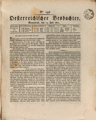 Der Oesterreichische Beobachter Samstag 14. Juli 1821