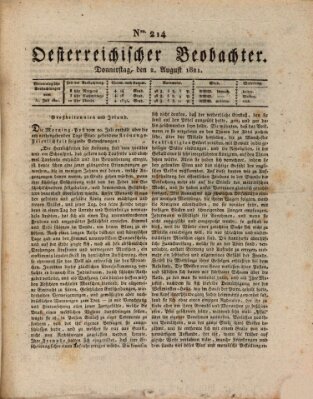 Der Oesterreichische Beobachter Donnerstag 2. August 1821