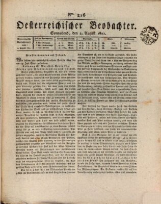 Der Oesterreichische Beobachter Samstag 4. August 1821