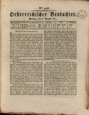 Der Oesterreichische Beobachter Montag 6. August 1821