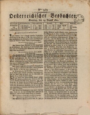 Der Oesterreichische Beobachter Sonntag 19. August 1821