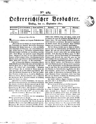 Der Oesterreichische Beobachter Dienstag 11. September 1821