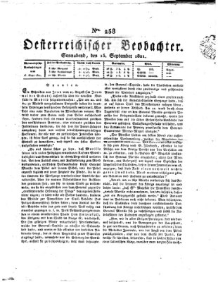 Der Oesterreichische Beobachter Samstag 15. September 1821