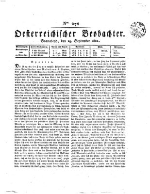 Der Oesterreichische Beobachter Samstag 29. September 1821