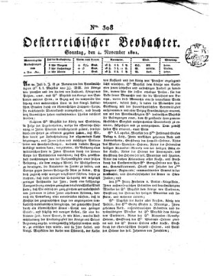 Der Oesterreichische Beobachter Sonntag 4. November 1821