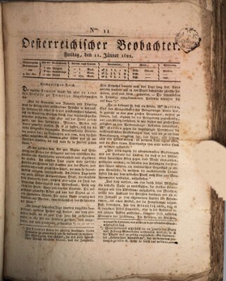 Der Oesterreichische Beobachter Freitag 11. Januar 1822