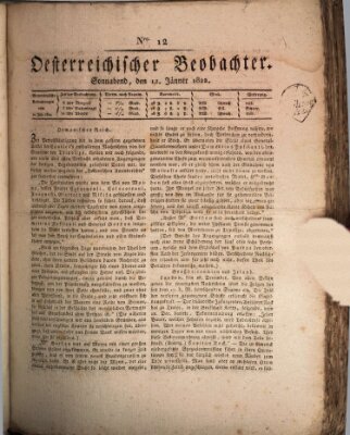 Der Oesterreichische Beobachter Samstag 12. Januar 1822