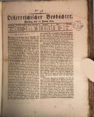 Der Oesterreichische Beobachter Sonntag 13. Januar 1822