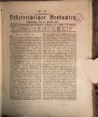 Der Oesterreichische Beobachter Donnerstag 31. Januar 1822