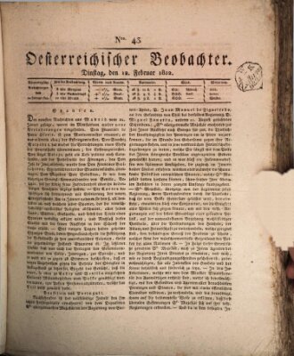 Der Oesterreichische Beobachter Dienstag 12. Februar 1822