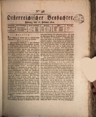 Der Oesterreichische Beobachter Freitag 15. Februar 1822