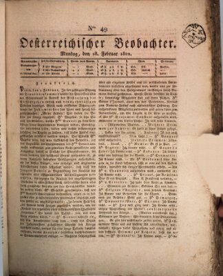 Der Oesterreichische Beobachter Montag 18. Februar 1822