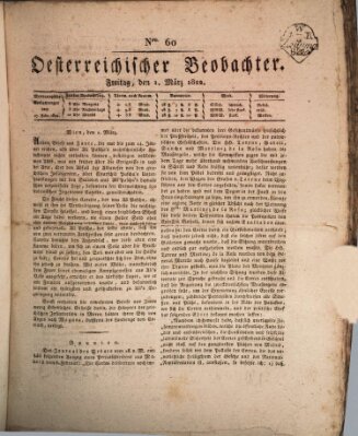 Der Oesterreichische Beobachter Freitag 1. März 1822