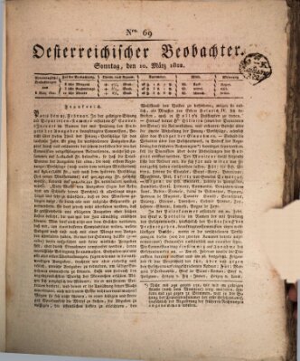 Der Oesterreichische Beobachter Sonntag 10. März 1822