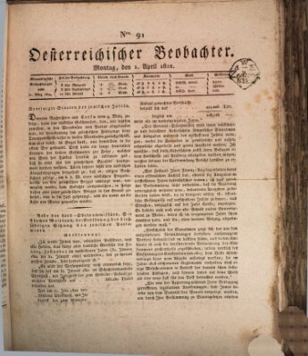 Der Oesterreichische Beobachter Montag 1. April 1822