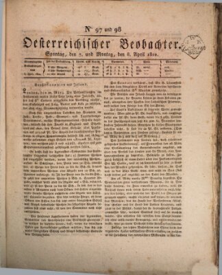 Der Oesterreichische Beobachter Sonntag 7. April 1822